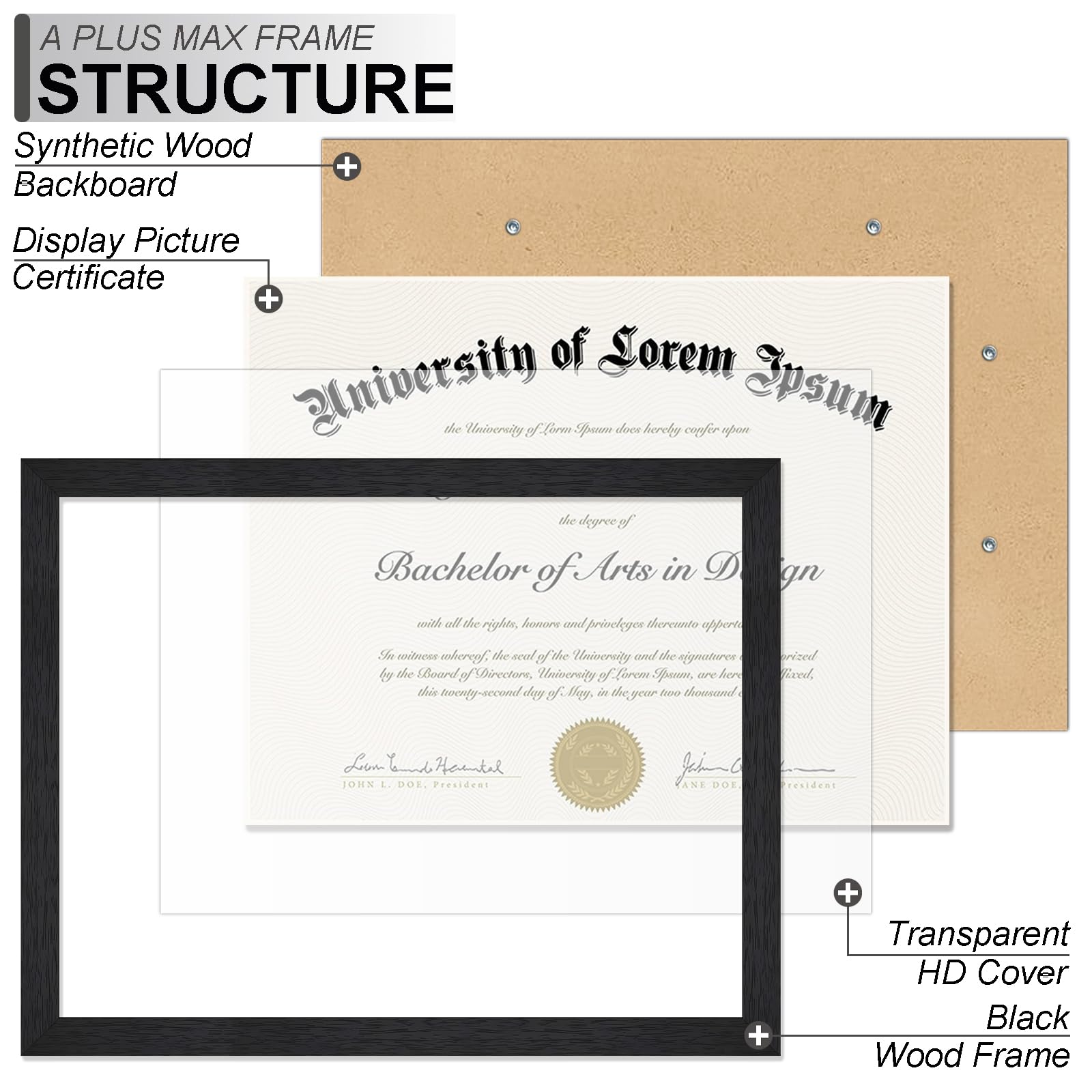 A PLUS MAX Black 8.5 x 11 Frame Set of 5, Engineered Wood Frame with Wood-grain for Display 8.5 by 11 Document Award Certificate